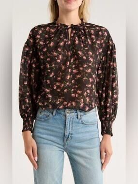 Alice + Olivia Julius Floral Long Sleeve Cotton & Silk Top Size S